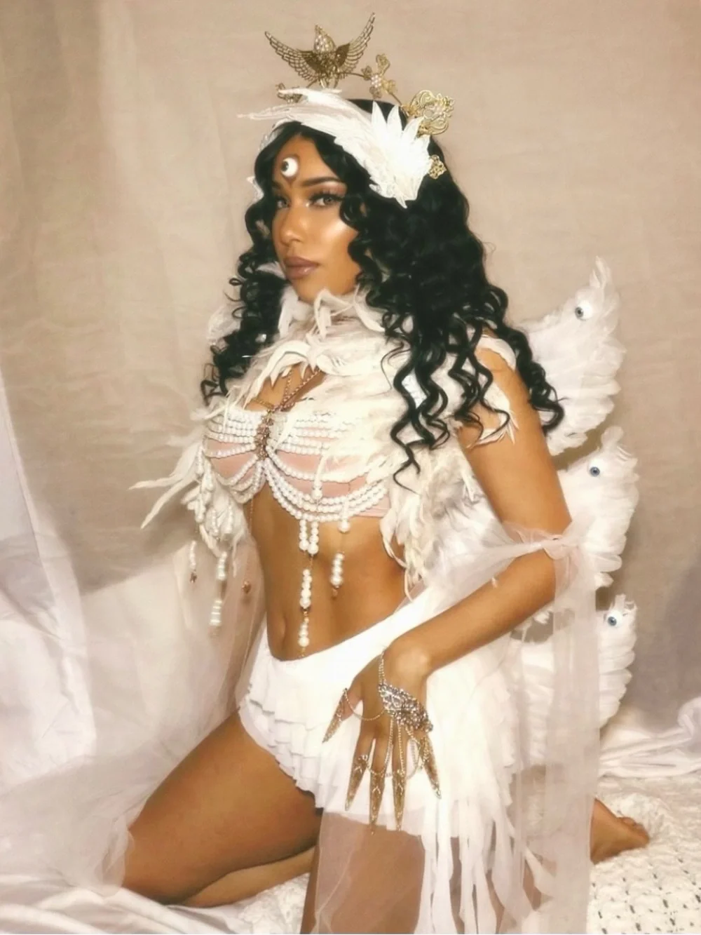 White Feathered head piece wings